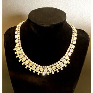 RARE Vintage VOLUPTE Art Deco Rhinestone Choker Necklace Prong Rhodium Plate